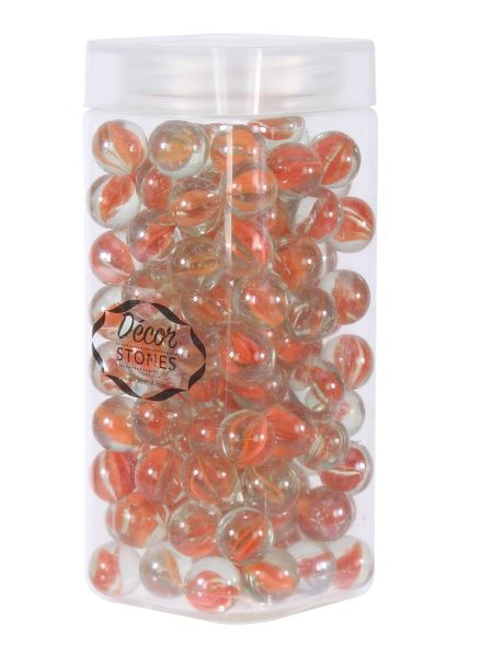 700gr Orange Flower 16mm Glass Marbles in Jar (1/16)