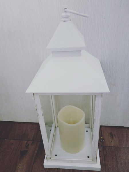 38.5 X15 White Lantern  w /LED candle 