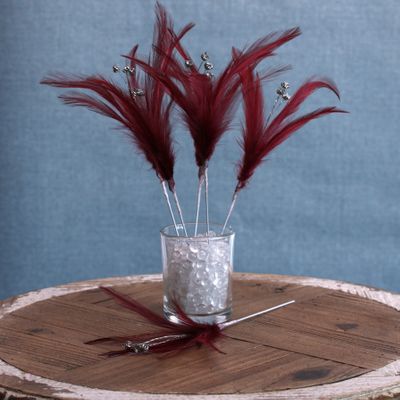 Diamante Feather Bunch x 6 Burgundy