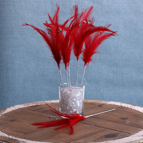 Diamante Feather Bunch x 6 Red