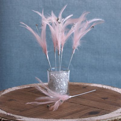 Diamante Feather Bunch x 6 Baby Pink