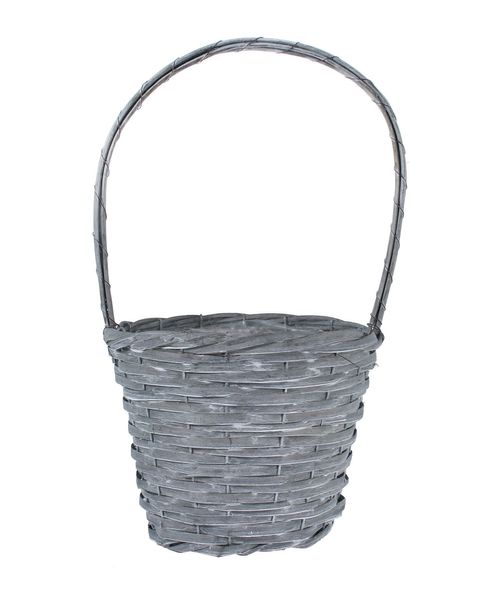25cm Round Woodhouse Basket with Handle - Grey Wash