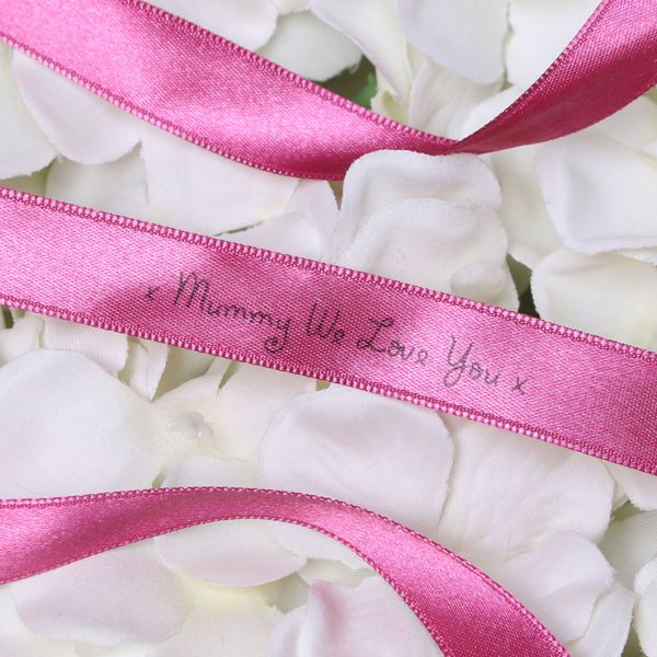 15mm Mummy We Love You Printed Deep Pink Satin Ribbon