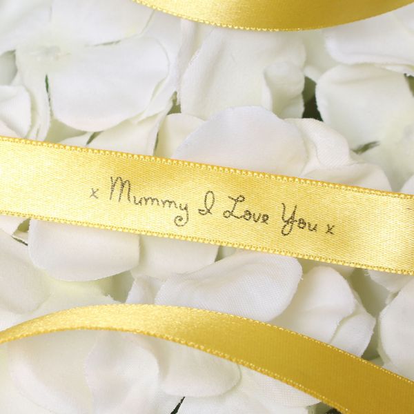 15mm Mummy I Love You Printed Yellow Satin Ribbon