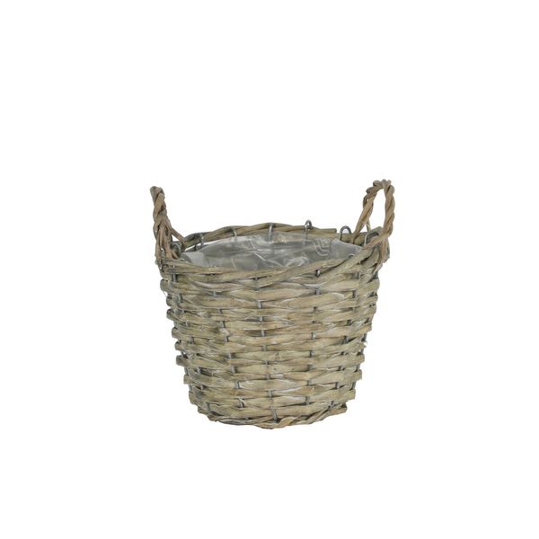 16cm Round Grey Rattan Basket w/Ears (48)