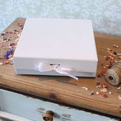 White Keepsake Box with Ribbon (22x22x6.5cm)