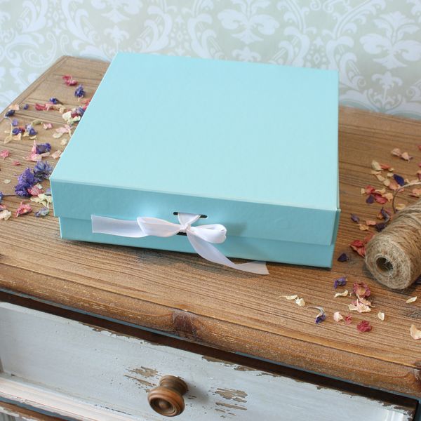 Baby Blue Keepsake Box with Ribbon (22x22x6.5cm)