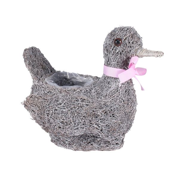 Salim White Wash Duck Planter w/ Pink Bow (36)