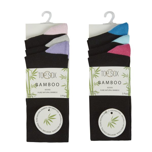 Ladies 3 Pack Plain Bamboo Heel and Toe Socks