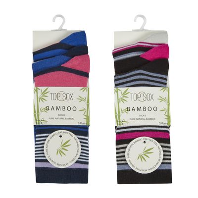 Ladies 3 Pack Stripe Bamboo Ankle Sock