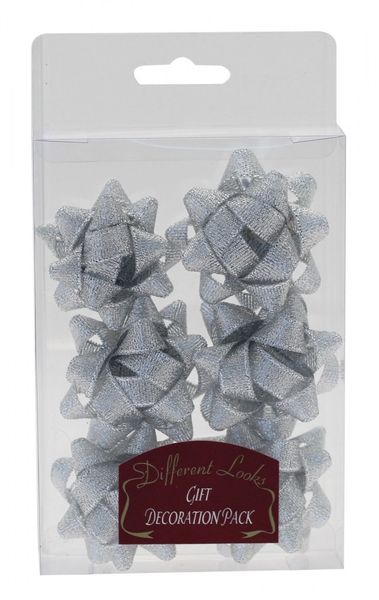 Set of 6 Metallic Silver Fabric Bows (5cm)