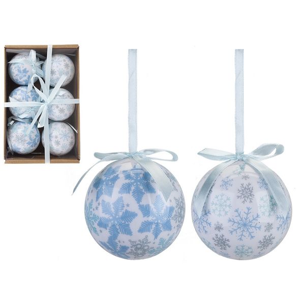 Set Of 6 75Mm Polyfoam Baubles In Craft W/Box Snowflake      