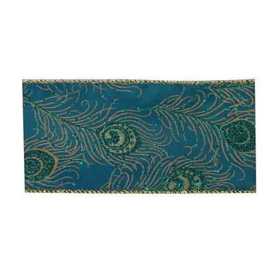 Turquoise Gold Peacock Ribbon 63mm