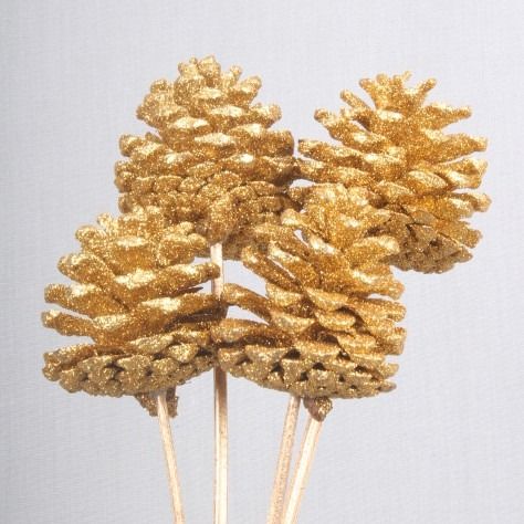 5-7cm Gold Glitter Cones on Stems (x5)