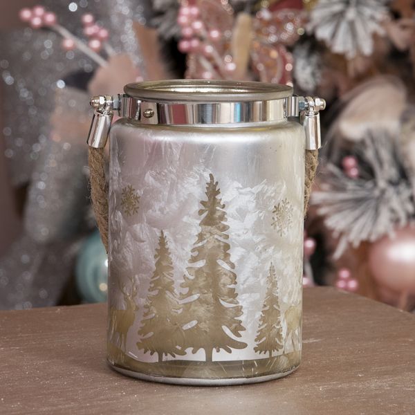 Large Silver Forest Scene Candle Holder 