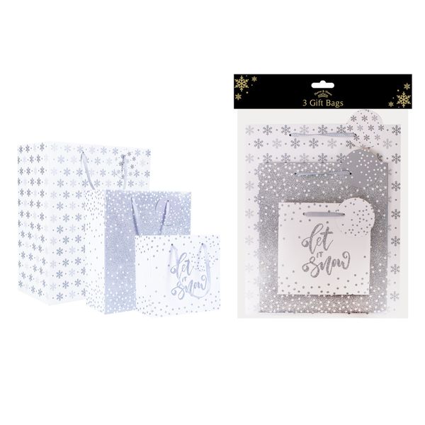  Silver Christmas Gift Bags (Pack of 3)