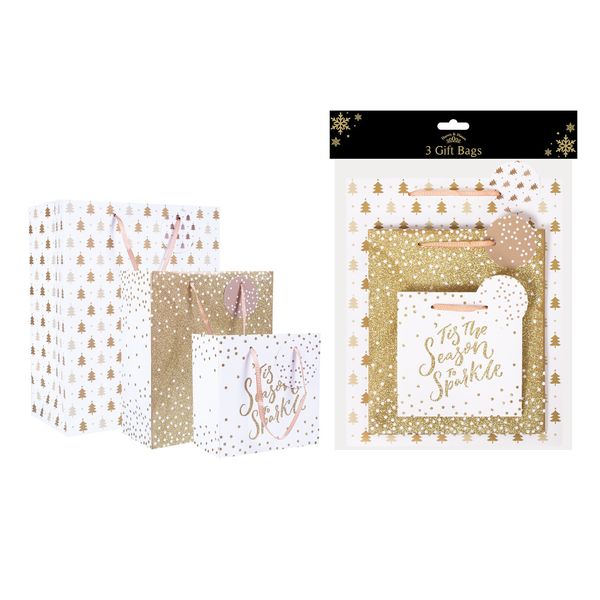 Gold Christmas Gift Bags (Pack of 3)