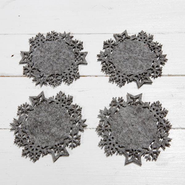Set of 4 Grey Felt Snowflake Coasters