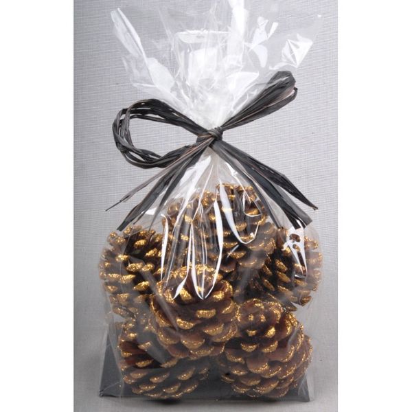 5-7cm Pine Cones with Gold Glitter Bag (x9pcs)