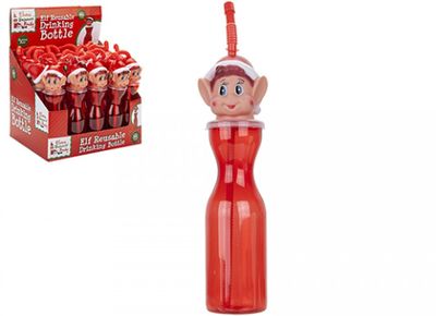 Red Elf Plastic Drinking Bottle (with flexi-straw) - 450ml
