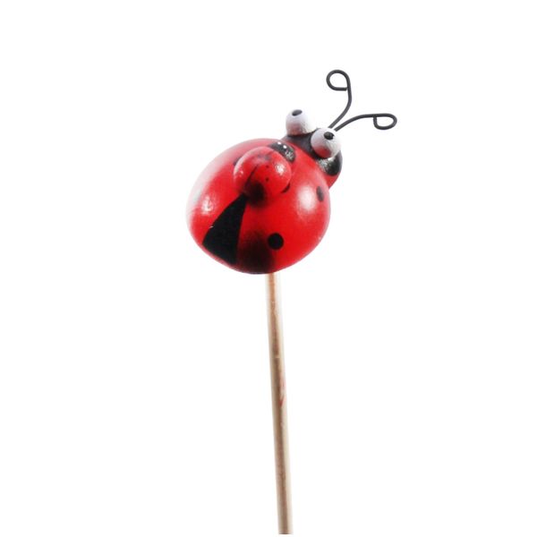 Ladybird on spring wooden pick 50cm pk10