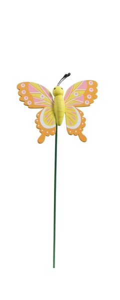 Butterfly on spring wooden pick yellow 20cm pk10