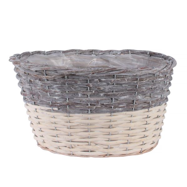 32x25cm Two Tone White Wash Oval Basket 