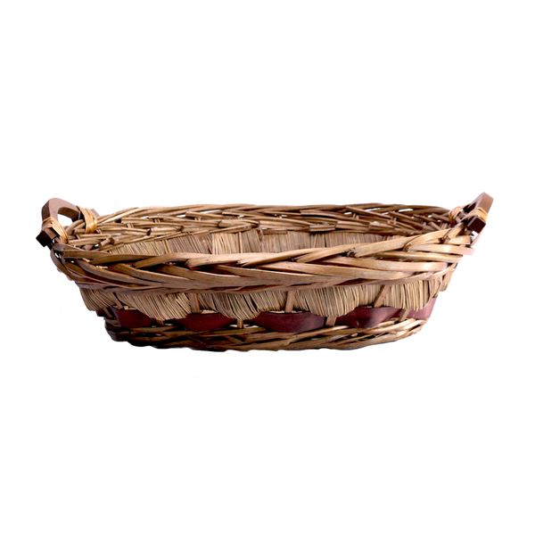 Light Brown and Burgundy Two Tone Oval Tray Basket