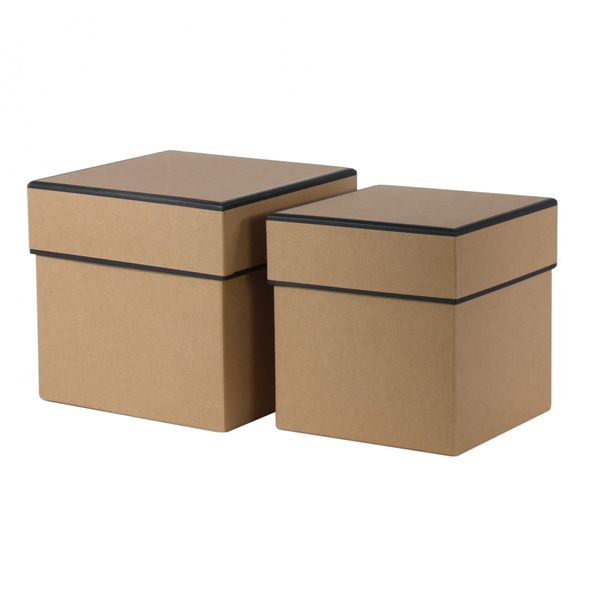 Square Kraft Hat Boxes with Black Trim - Set of 2