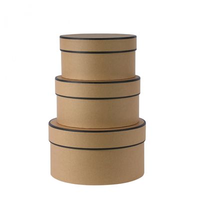 Round Kraft Hat Boxes Kraft with Black Trim Set of 3