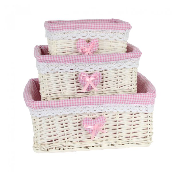 Set of 3 pink lined baskets