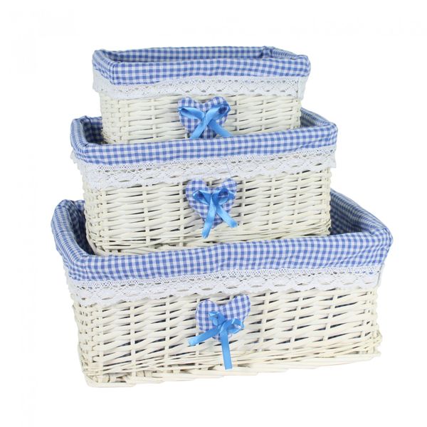 Set of 3 baskets with blue liner