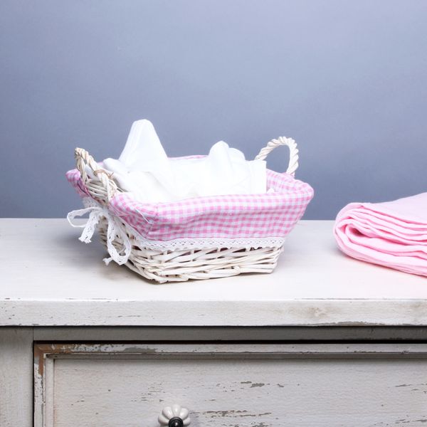 Square Basket with Ears and Pink Liner