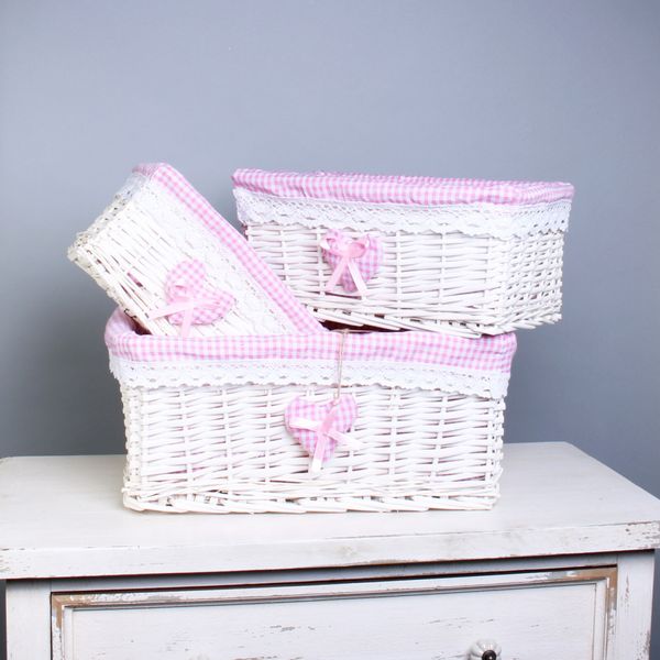 Set of 3 White Basket 