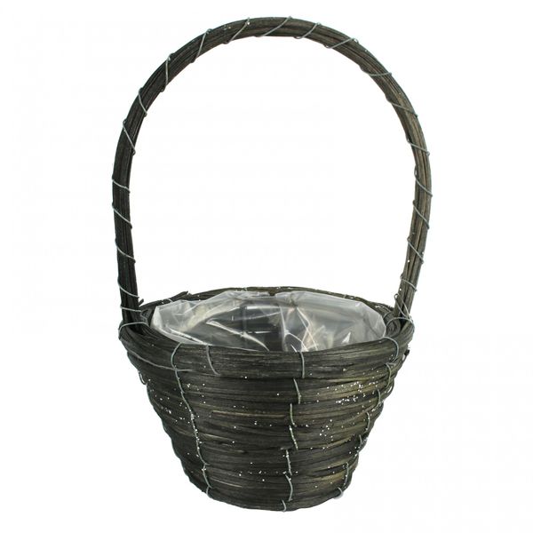 Round Silver Glitter Basket with Handle 20cm