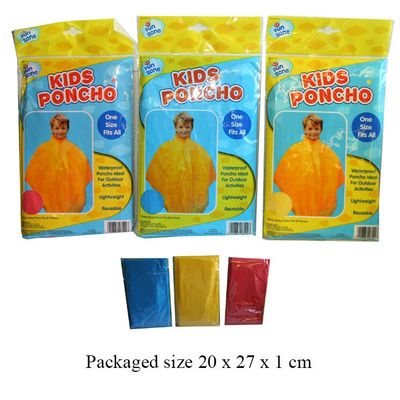 T19094 Kids lightweight and reusable poncho. One size fits all