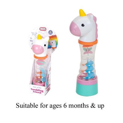 T19239 Tumbling friend with Unicorn head. Turn it upside down to watch and hear colourful beads tumble from top to bottom.