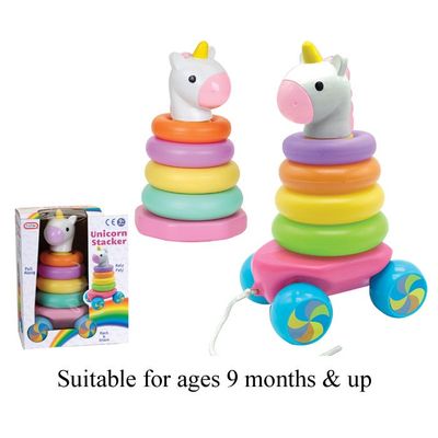 T19550 The Perfect Toy For Your Little One With Rainbow Coloured Rings That You Can Stack And Sort. Pull Him Along For Hours Of Fun. Unicorn Can Also Be Detached From The Wheels And He Serves As A Rocker.