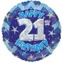 Blue Holographic Happy 21st Birthday Balloon - 18 inch