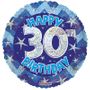 Blue Holographic Happy 30th Birthday Balloon - 18 inch