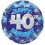 Blue Holographic Happy 40th Birthday Balloon - 18 inch