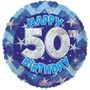 Blue Holographic Happy 50th Birthday Balloon - 18 inch