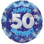 Blue Holographic Happy 50th Birthday Balloon - 18 inch