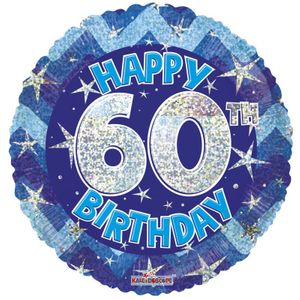 Blue Holographic Happy 60th Birthday Balloon - 18 inch