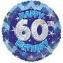 Blue Holographic Happy 60th Birthday Balloon - 18 inch