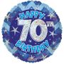 Blue Holographic Happy 70th Birthday Balloon - 18 inch