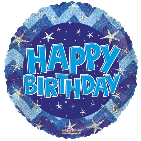 Blue Holographic Happy Birthday Balloon - 18 inch