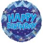 Blue Holographic Happy Birthday Balloon - 18 inch