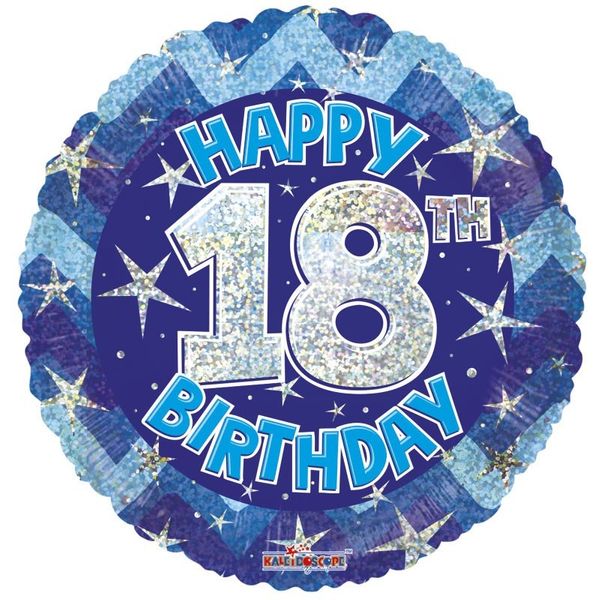 Blue Holographic Happy 18th Birthday Balloon - 18 inch
