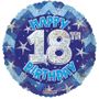 Blue Holographic Happy 18th Birthday Balloon - 18 inch